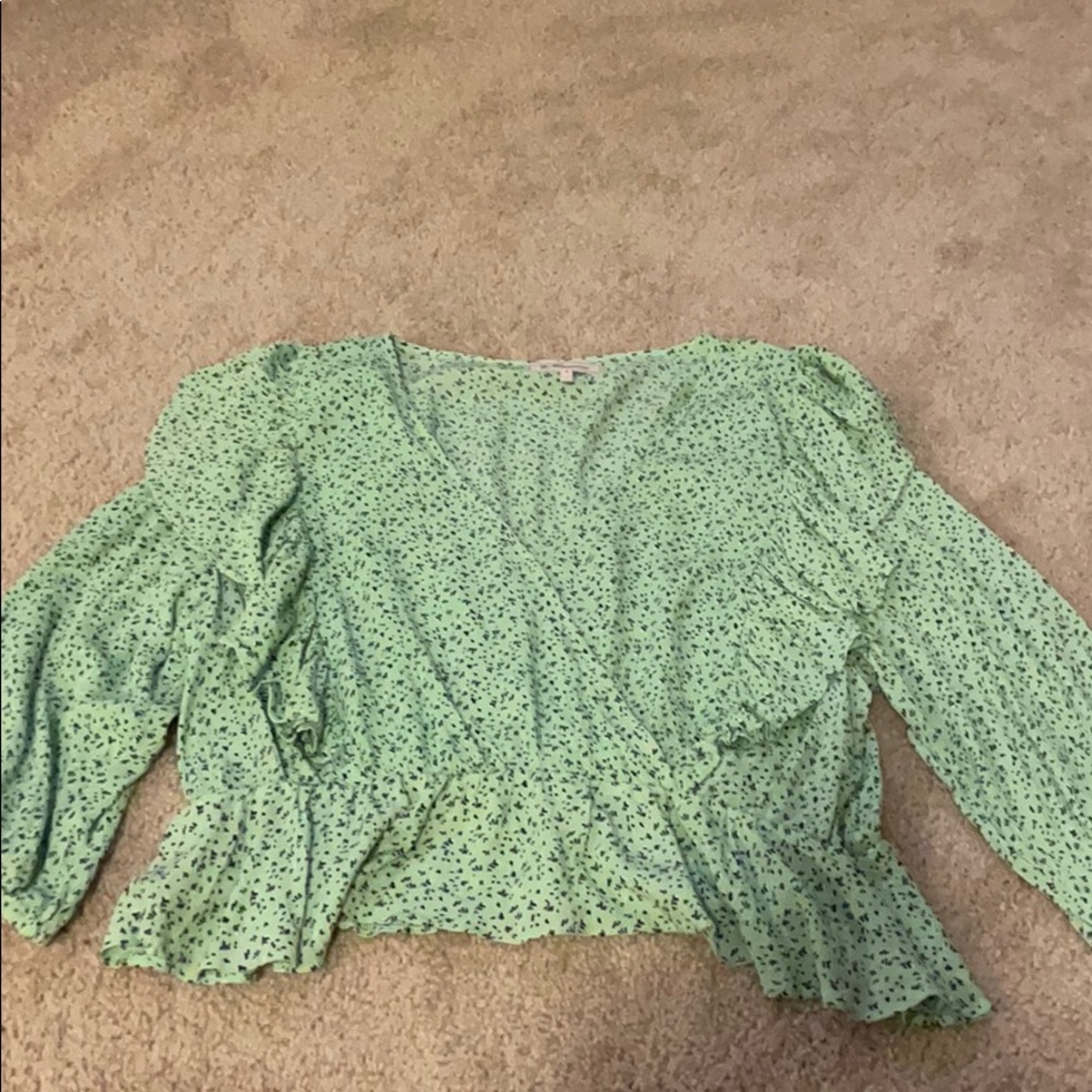 Green Floral Spring Ruffle Top